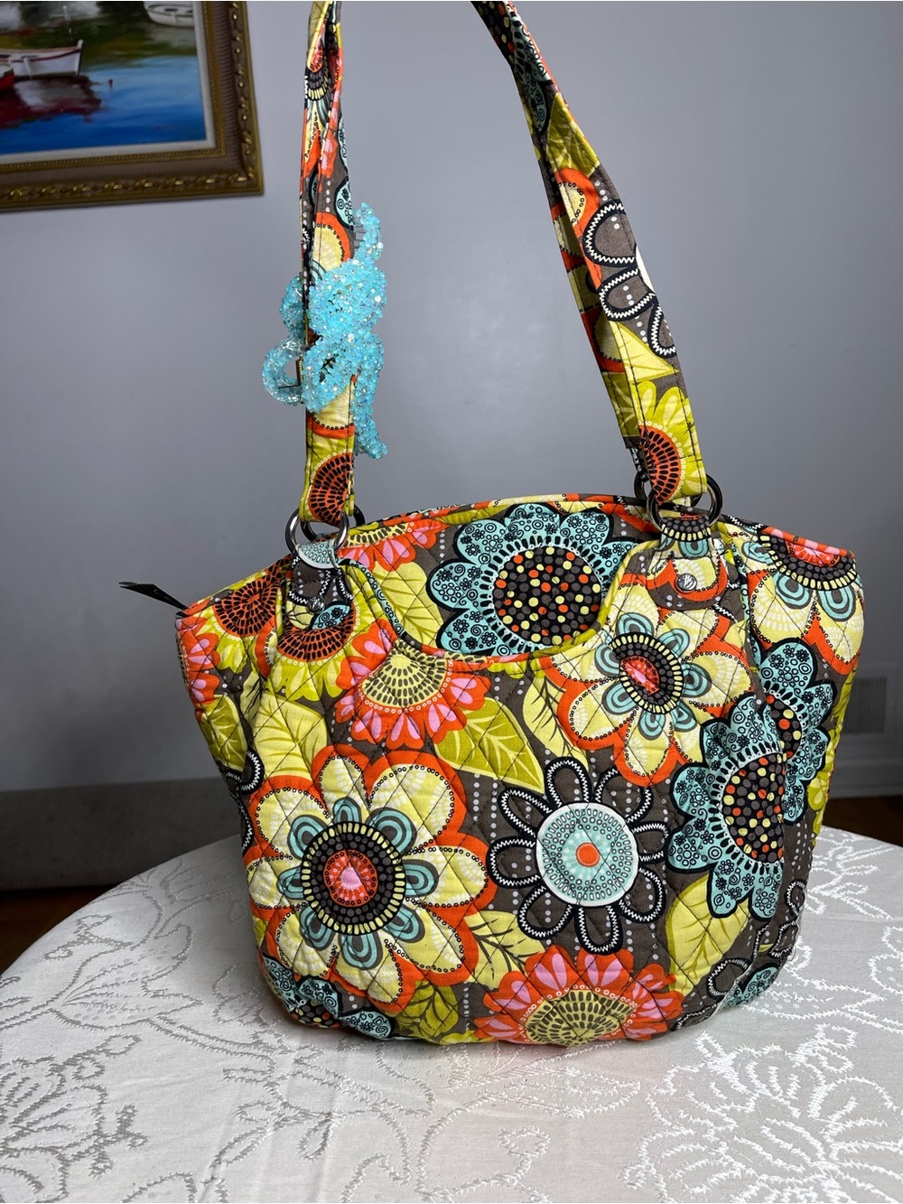 Vera Bradley Retired "Flower Shower" Quilted Glenna Shoulder Bag Tote Y2K